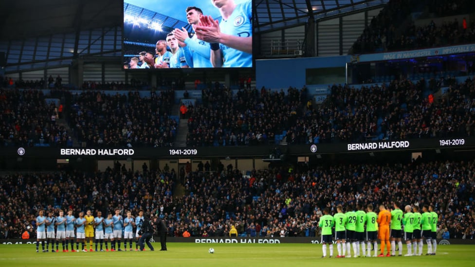 SPECIAL TRIBUTE : Before kick-off both teams and the Etihad fans held a minute's applause in honour of former Life President and Club Secretary Bernard Halford, who passed away last week