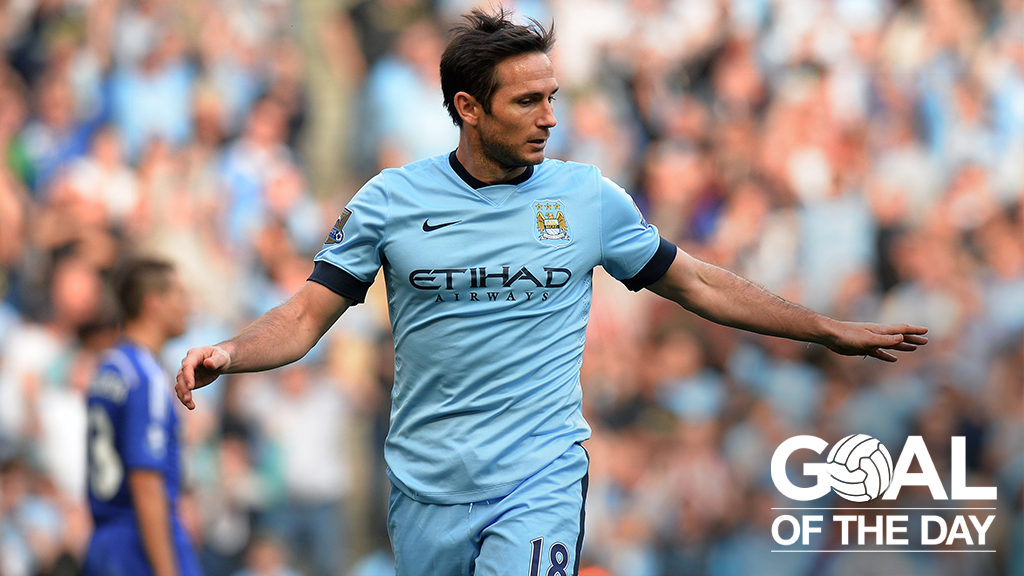 AGAINST HIS OLD CLUB: Frank Lampard scores the equaliser for City against Chelsea