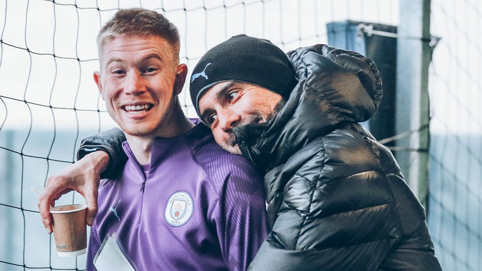 TIGHT MARKING : Some close attention from Pep!