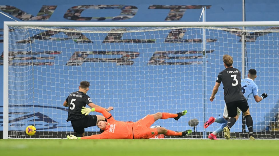 FLYING START: Riyad Mahrez strikes to open the scoring 