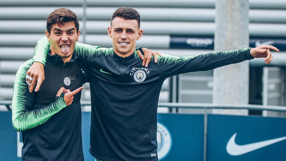 BROTHERS IN ARMS : Diaz and Foden pose for the camera