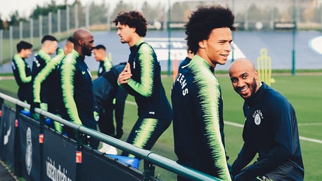 ALL SMILES: Something's tickled Leroy Sane and Fabian Delph