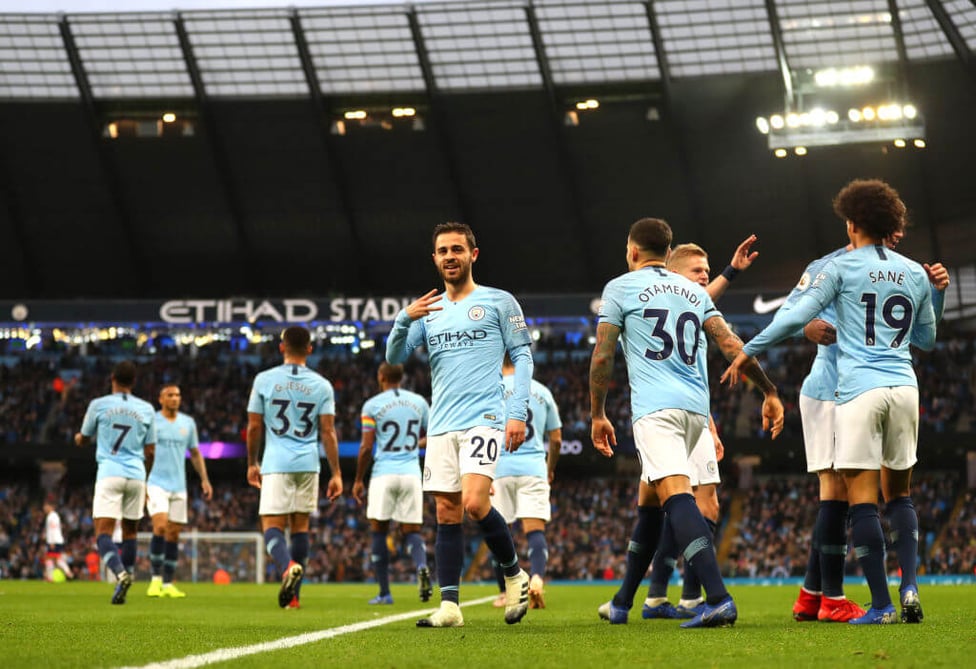 UP THE BLUES : The boys celebrate our opener