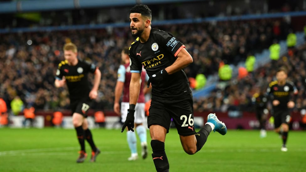 STAR ON SUNDAY : Riyad Mahrez wheels away in delight after his opening goal