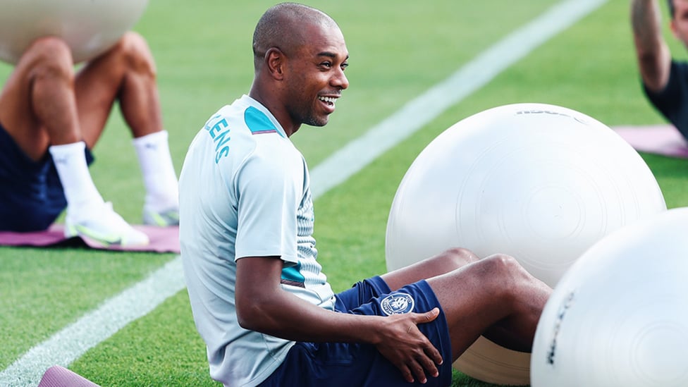 CAPTAIN FANTASTIC: Fernandinho shows off his pearly whites