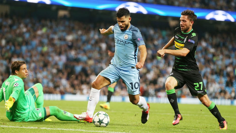 HAT'S OFF : Sergio scores his hat-trick against Borussia Monchengladbach in the UCL in 2016