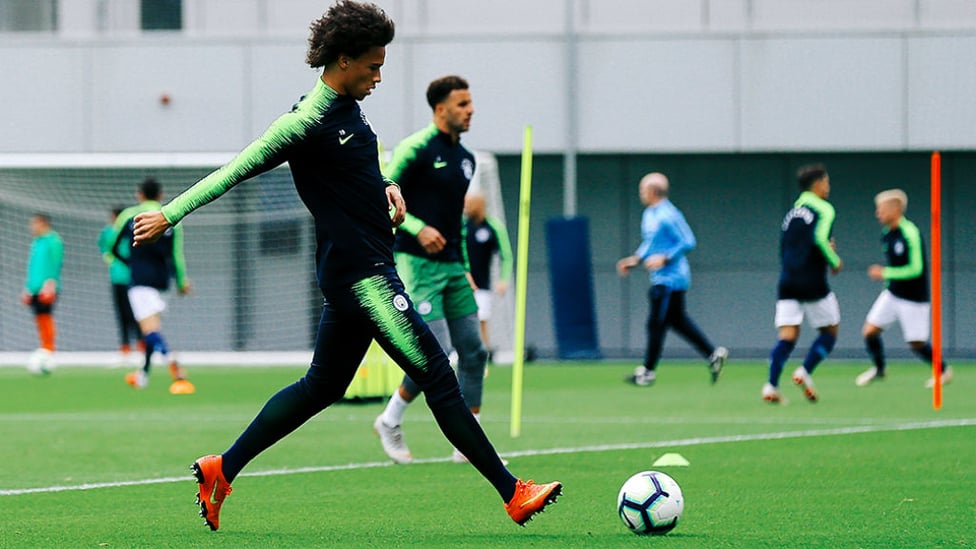 ON THE BALL : Leroy Sane limbers up during Friday's training session