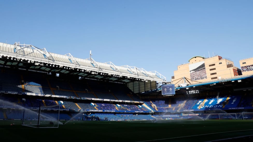 STAGE IS SET : The sun shines down on Stamford Bridge as kick-off approaches.