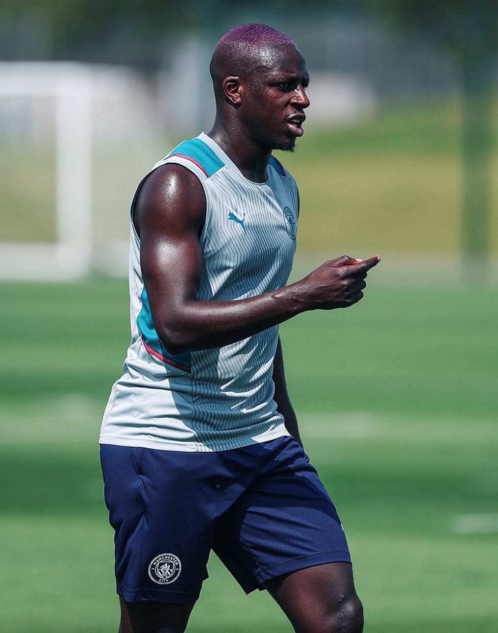 PURPLE PATCH: Benjamin Mendy sporting a new haircut at training