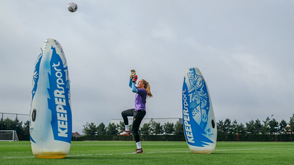 UP HIGH : Ellie Roebuck catches an aerial ball