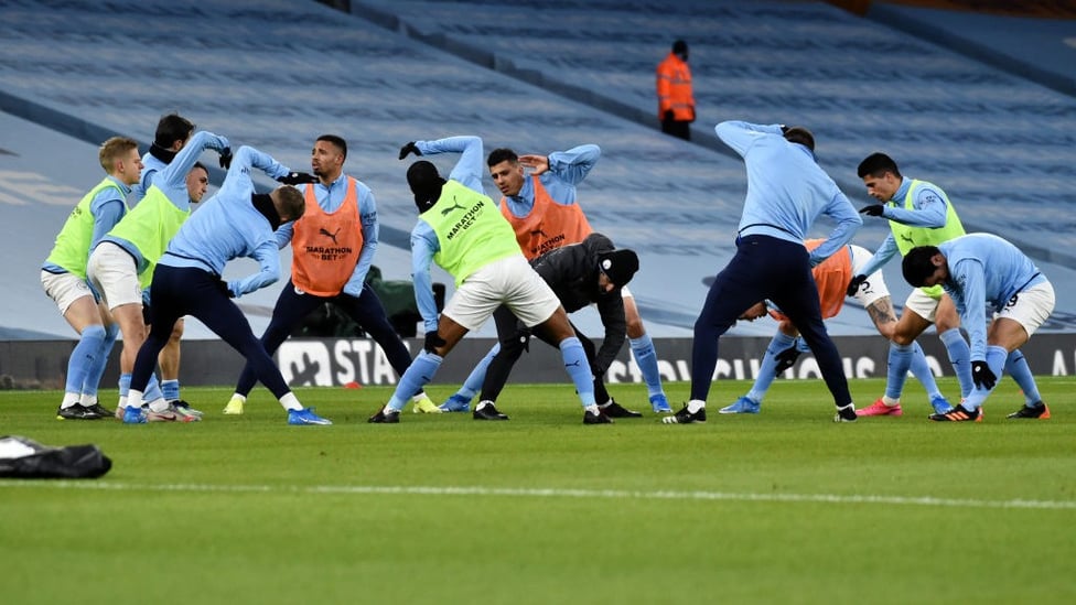 SQUAD GOALS : The boys getting ready to go ahead of kick-off.